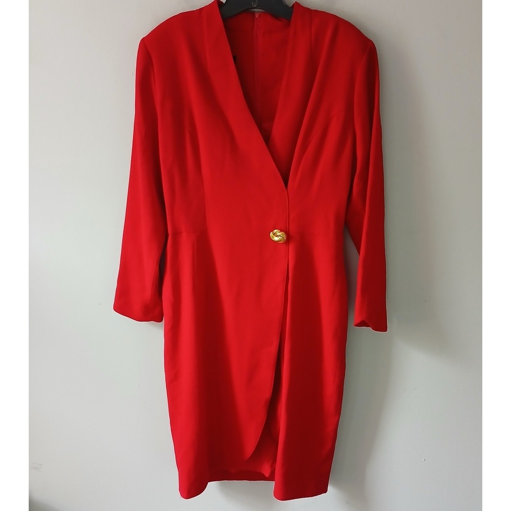 Vintage‎ Bentley Harris Women's Size 12 Red Faux Wrap Dress 1980's 100% Wool Zip